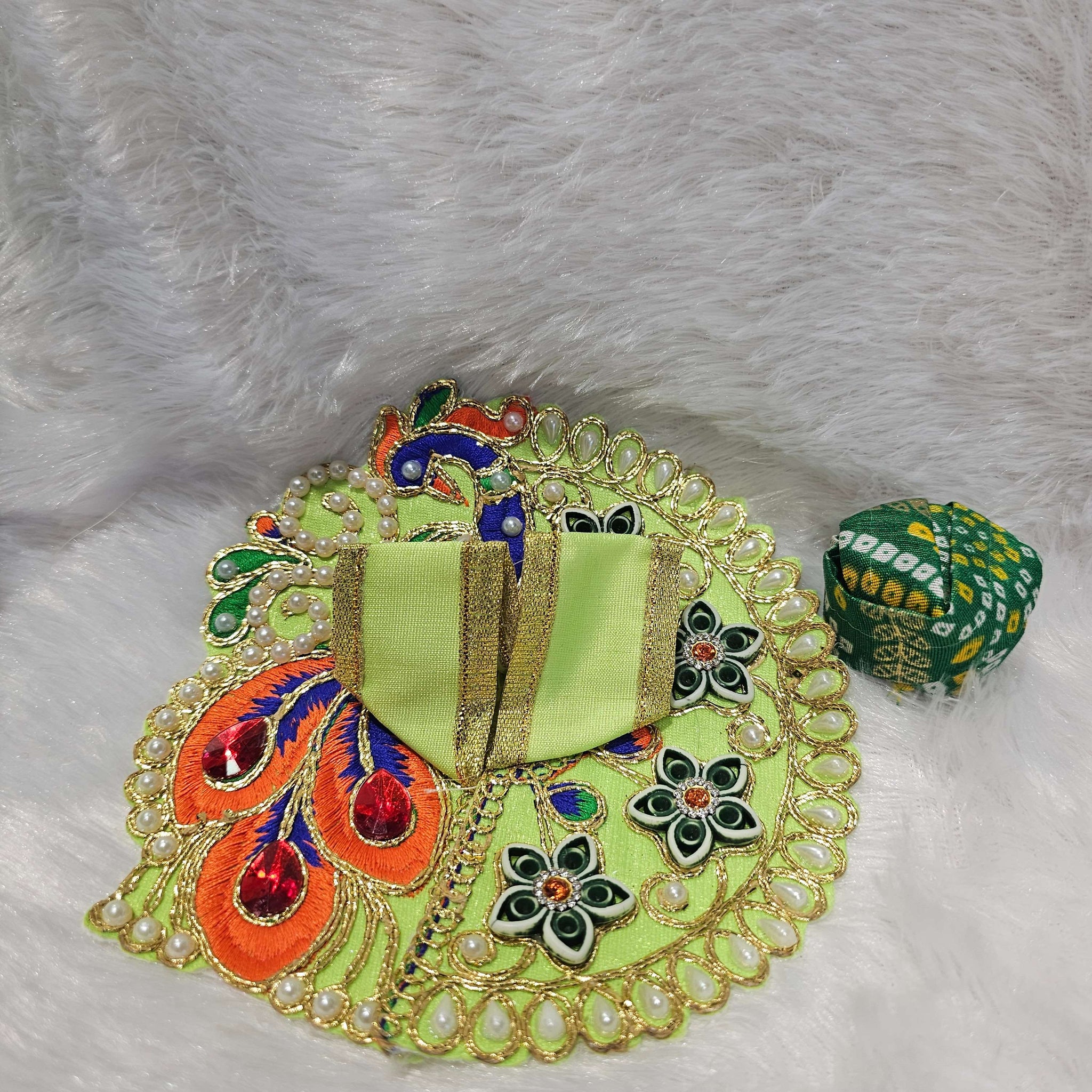 Shaneel Moti Stone Work Green Lehnga Patka With Mukut