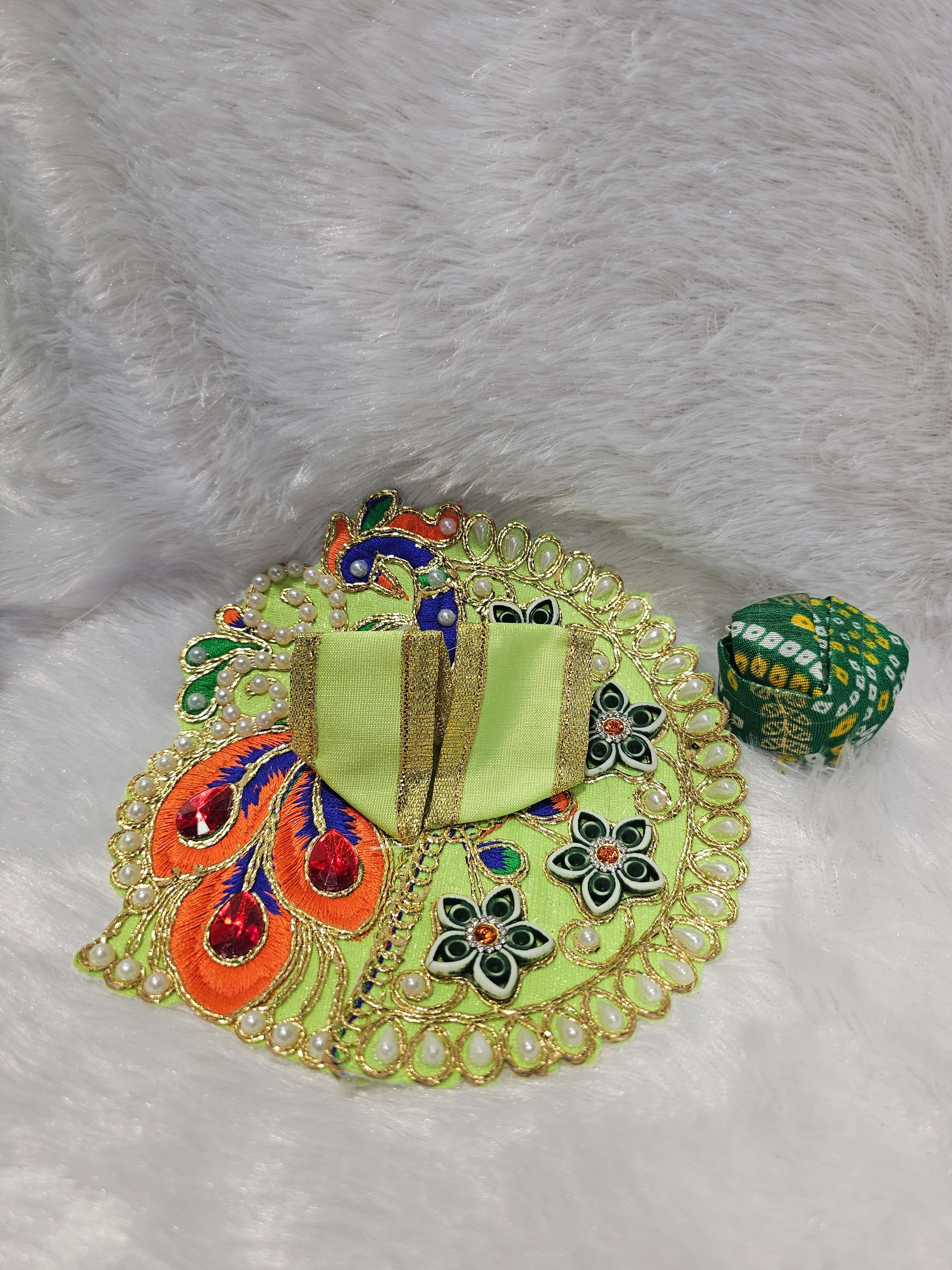 Shaneel Moti Stone Work Green Lehnga Patka With Mukut