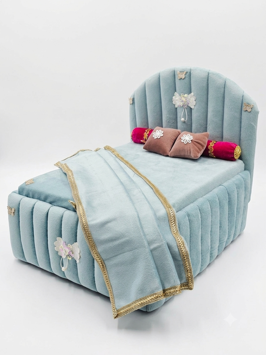 Thakur Ji Velvet Bed with Pillows & Blanket Set